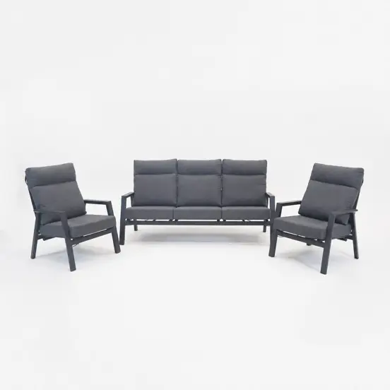 3-delige loungeset Ohio antraciet, Lesli Living, tuinmeubels.nl