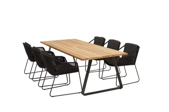 Accor tuinset antraciet met teak Basso tafel met alu poten www.tuinmeubels.nl