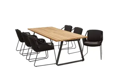 Accor tuinset antraciet met teak Basso tafel met alu poten | 4 Seasons Outdoor - afbeelding 2