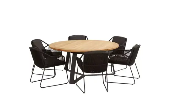 Accor tuinset antraciet met teak ronde Basso tafel met alu poten | 4 Seasons Outdoor - afbeelding 1