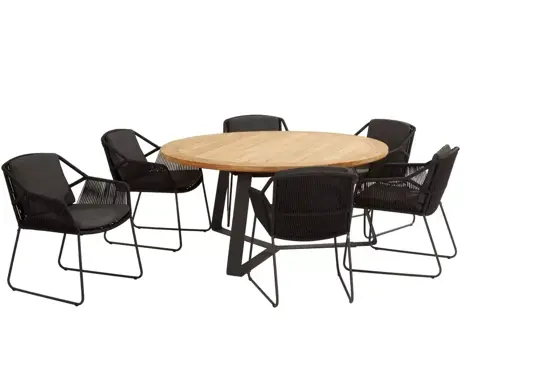 Accor tuinset antraciet met teak ronde Basso tafel met alu poten | 4 Seasons Outdoor - afbeelding 2