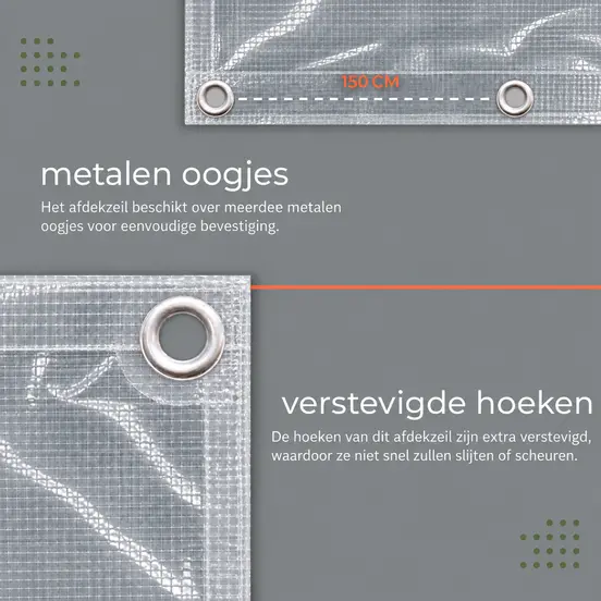 AFDEKZEIL TRANSPARANT 4 x 6 MTR 150 GR/M² oogjes, verbo, tuinmeubels.nl