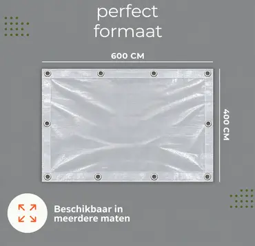 AFDEKZEIL TRANSPARANT 4 x 6 MTR 150 GR/M² perfect formaat, verbo, tuinmeubels.nl