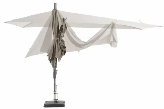 Asymetrique 360x220 sage groen met verrijdbare 60kg voet parasol inklappen, Madison, tuinmeubels