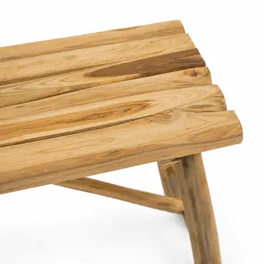Bank teak 98x38h40cm naturel schuin details, Van der Leeden, tuincentrumoutlet.com