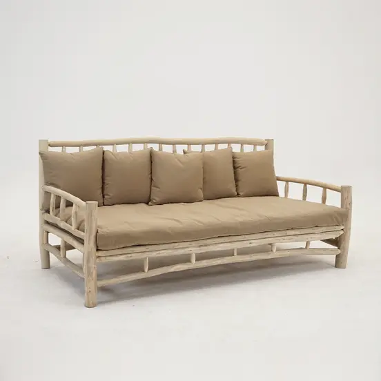 BANK TEAK NATUREL 200X100H93CM taupe kussens, Vita, Tuinmeubels.nl