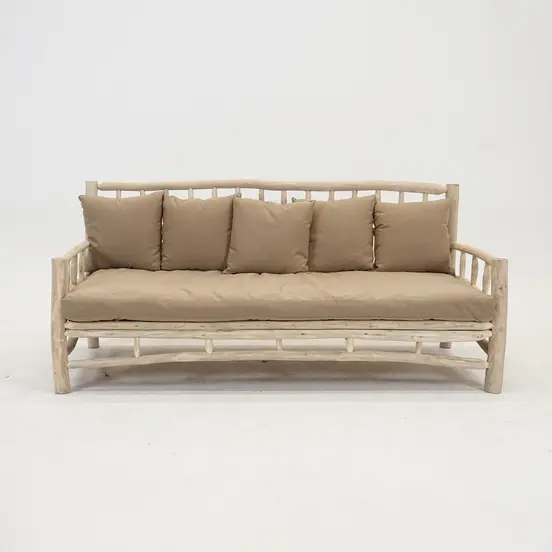 BANK TEAK NATUREL 200X100H93CM taupe kussens, Vita, Tuinmeubels.nl