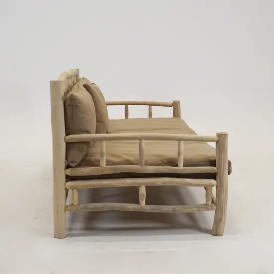 BANK TEAK NATUREL 200X100H93CM taupe kussens, Vita, Tuinmeubels.nl