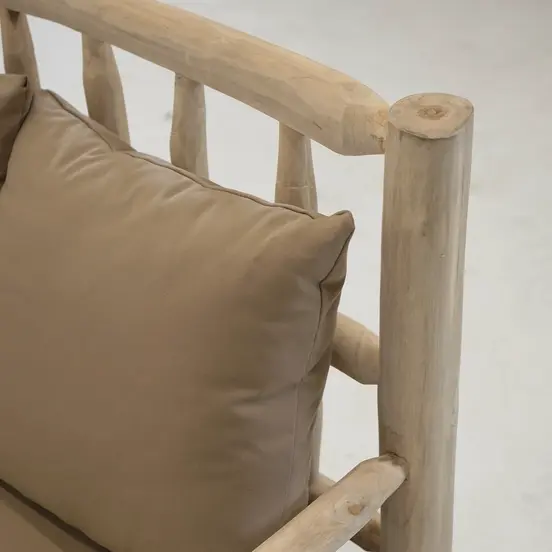 BANK TEAK NATUREL 200X100H93CM taupe kussens, Vita, Tuinmeubels.nl