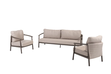 Barolo 3 seater SET terre: bench+ 2x living chair zij, 4 Seasons Outdoor, tuinmeubels.nl