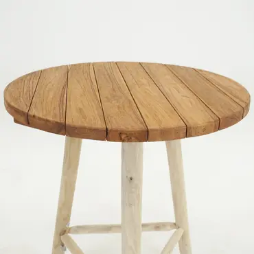 Bartafel Teak Naturel d90h110cm tafelblad - outdoor, Van der Leeden, Tuinmeubels.nl