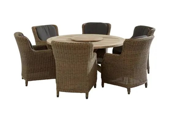 Brighton tuinset met ronde teak Louvre tafel en lazy susan www.tuinmeubels.nl