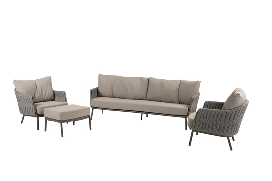 Cannes loungeset met voetenbankje schuin, 4 Seasons Outdoor, tuinmeubels.nl