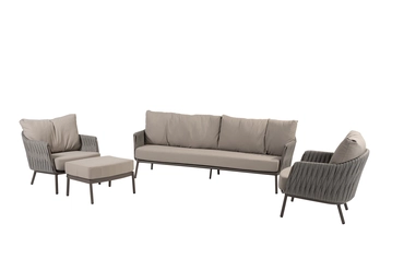 Cannes loungeset met voetenbankje schuin, 4 Seasons Outdoor, tuinmeubels.nl