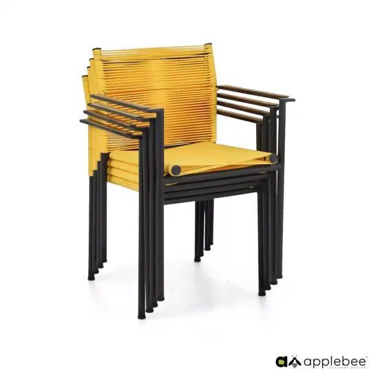 Dining Tuinstoel Jakarta Lemon Geel Touw Zwart Aluminium RVS Stoel Buiten Applebee - afbeelding 6