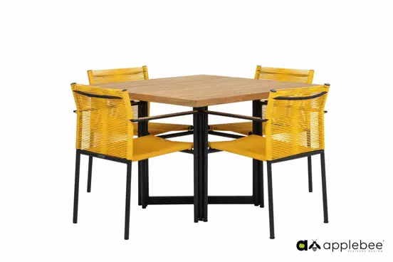 Dining Tuinstoel Jakarta Lemon Geel Touw Zwart Aluminium RVS Stoel Buiten Applebee - afbeelding 8