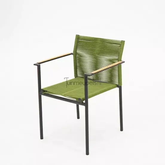 Dining Tuinstoel Jakarta Olijf Groen Touw Zwart aluminium RVS Stoel Tuin Applebee - afbeelding 1