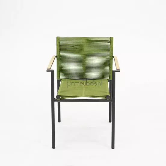 Dining Tuinstoel Jakarta Olijf Groen Touw Zwart aluminium RVS Stoel Tuin Applebee - afbeelding 2