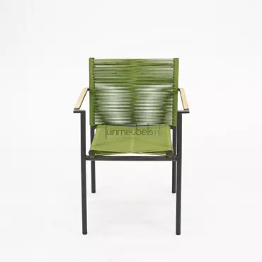 Dining Tuinstoel Jakarta Olijf Groen Touw Zwart aluminium RVS Stoel Tuin Applebee - afbeelding 2