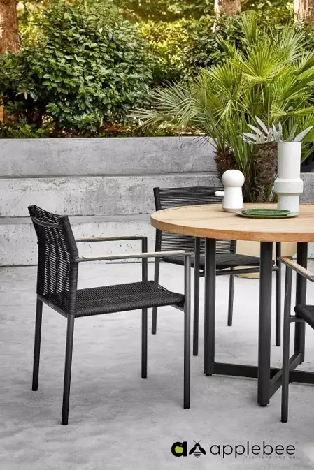 Dining Tuinstoel Jakarta Zwart Touw Aluminium RVS Stoel Buiten Applebee - afbeelding 9