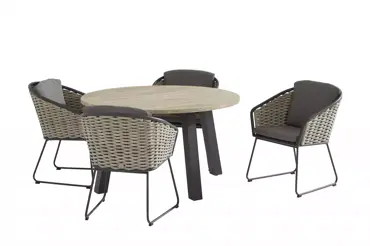 Diningset Derby 130 cm rond + 4 Bo tuinstoelen www.tuinmeubels.nl