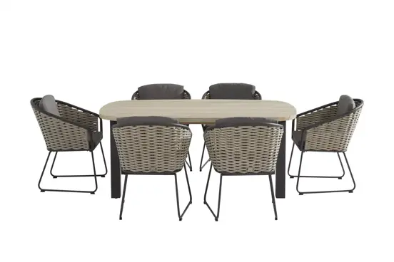 Diningset Derby Ellips + 4 Bo tuinstoelen www.tuinmeubels.nl