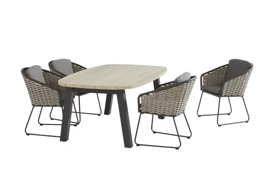 Diningset Derby Ellips + 4 Bo tuinstoelen www.tuinmeubels.nl