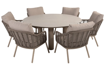 Donato Ø160 cm met 6x Puglia low dining latte, 4 Seasons Outdoor, tuinmeubels.nl