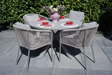 Edison tafel Ø122 cm taupe teak, Garden Impressions, tuinmeubels.nl