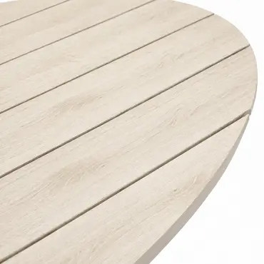 Edison tafel Ø122 cm taupe/teak met 4 Teromos dining stoelen detail 2, Garden Impressions, tuinmeubels.nl
