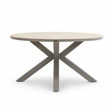 Edison tafel Ø148 cm tafel taupe/teak met 5 Teromos dining stoelen, Garden Impressions, tuinmeubels.nl