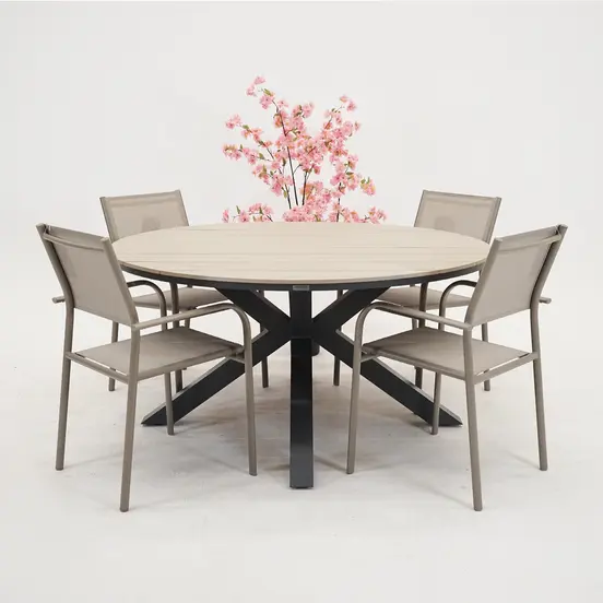 Edison tafel Ø148 cm zwartteak sfeervol, Garden Impressions, tuinmeubels.nl