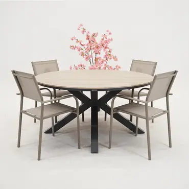 Edison tafel Ø148 cm zwartteak sfeervol, Garden Impressions, tuinmeubels.nl