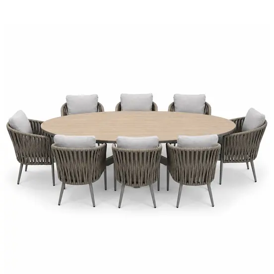 Edison tafel 280x140xH75 cm set, taupe/light teak met 8 Teromos dining stoelen,  Garden Impressions, tuinmeubels.nl