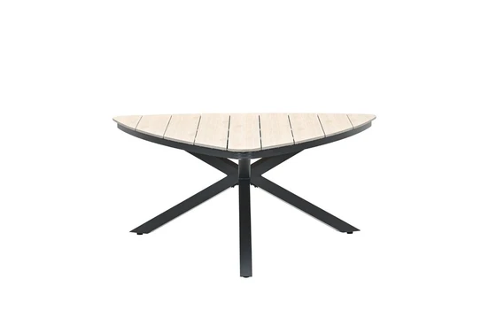 Edison triangle tafel 170cm black light teak zijkant, Garden Impressions, tuinmeubels.nl
