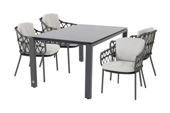 Goa tafel HPL 160x95 cm met 4 Calpi stoelen, 4 Seasons Outdoor, Tuinmeubels