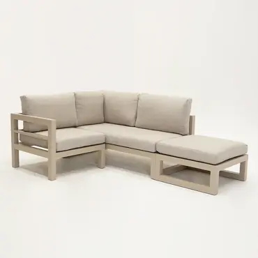 Grosso 2-zits bank R+ hocker + hoek beige, Vita, tuinmeubels.nl