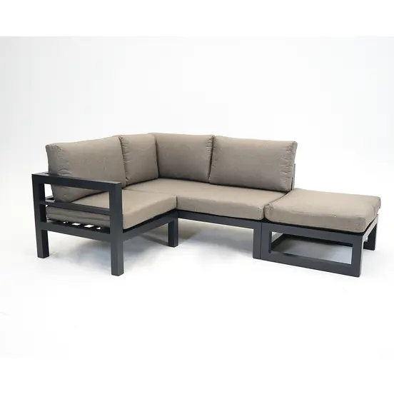 Grosso 2-zits bank R+ hocker + hoek beige, Vita, tuinmeubels.nl