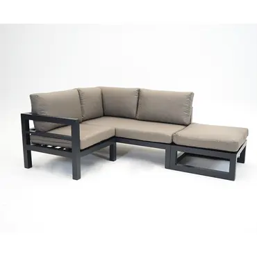 Grosso 2-zits bank R+ hocker + hoek beige, Vita, tuinmeubels.nl
