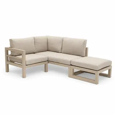 Grosso 2-zits bank R+ hocker + hoek beige, Vita, tuinmeubels.nl