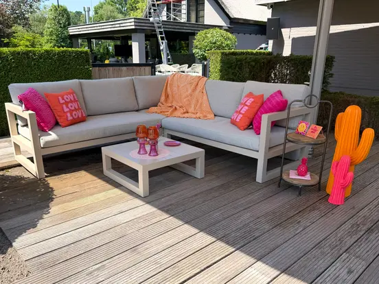 Grosso 2-zits bank R+ hoek beige detail, Vita, Tuinmeubels.nl