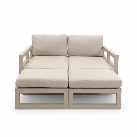 Grosso 4-zits bank + 2x hocker beige voorkant, Vita, Tuinmeubels.nl