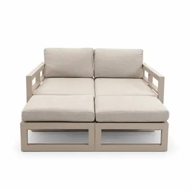 Grosso 4-zits bank + 2x hocker beige voorkant, Vita, Tuinmeubels.nl