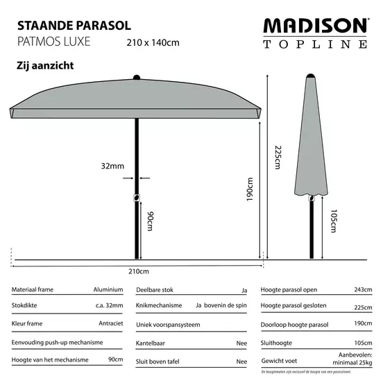 Parasol Patmos Luxe uitgetekend, Madison, tuinmeubels