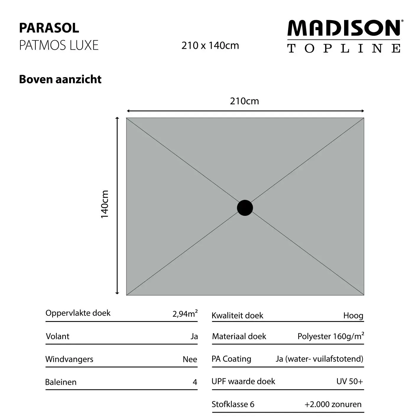 Tram Versterker helpen Grote Luxe Parasol Patmos 210x140 cm Ecru van Madison - Tuinmeubels.nl