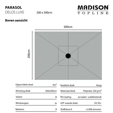 Parasol Delos uitgetekend 2, Madison, tuinmeubels