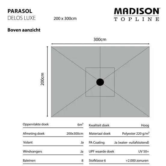 Parasol Delos uitgetekend 2, Madison, tuinmeubels