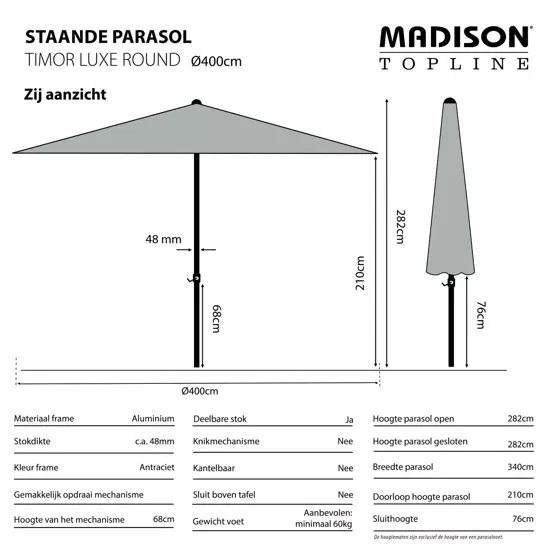 Parasol Timor Luxe uitgetekend, Madison, tuinmeubels.nl