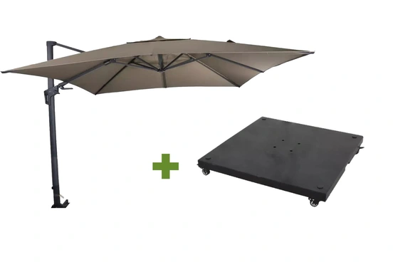 Grote Zweefparasol VirgoFlex Taupe 3x3m met verrijdbare 90kg voet, Lesli Living, Tuinmeubels