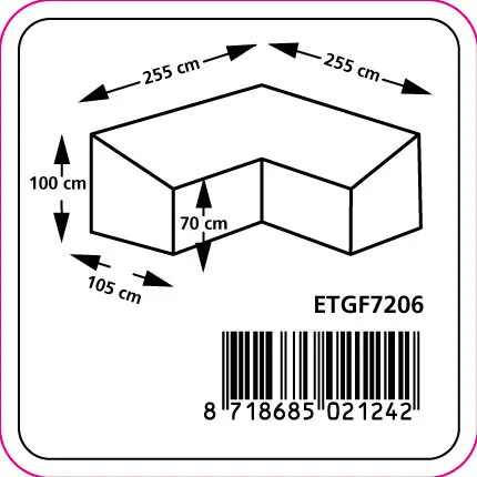 Hoes loungeset hg rug 255x255x100/70 grs afmetingen, Eurotrail hoezen, tuinmeubels.nl